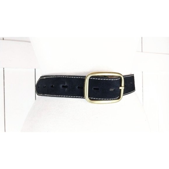 Black suede leather white stitch belt medium - Picture 2 of 3